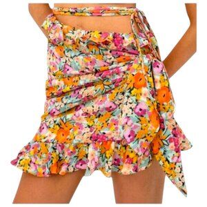 For Love & Lemons Kira Wrap Ruffle Mini Skirt Floral Multi M